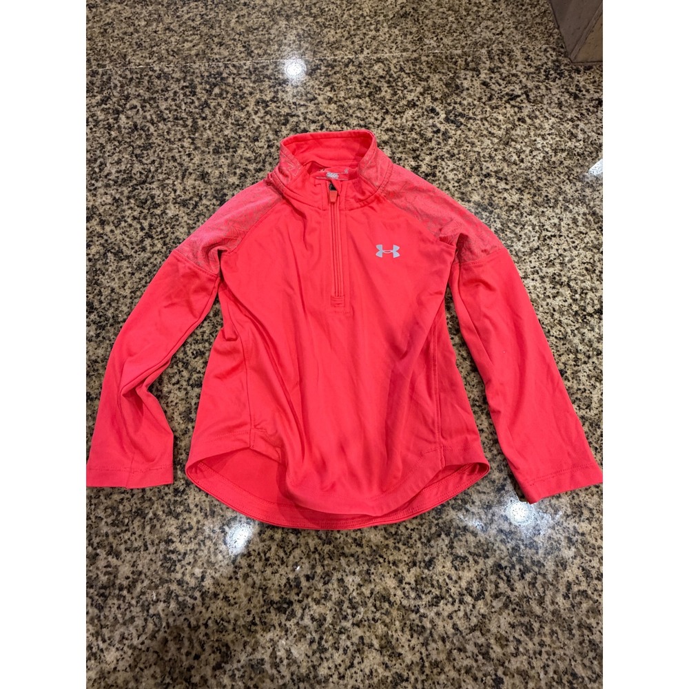 Under Armour Girls 4T Coral Pink Quarter Zip Pullover Athletic Shirt 1402